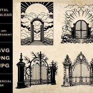 Heaven Gates SVG Bundel, PNG, Gate Clipart, Handgetekende Gates Vector Illustratie, SVG-bestanden voor lasergravure