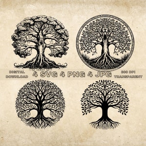 Tree Of Life SVG Bundle, PNG, Tree Of Life Clipart, Hand Drawn Trees Graphic Illustration, SVG Files For Laser Engraving