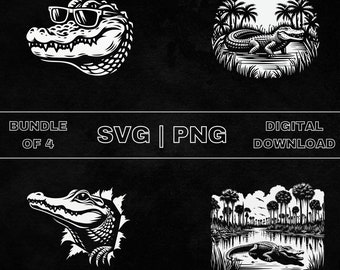 Pacchetto SVG alligatore, clipart coccodrillo, illustrazione vettoriale tema amante alligatore disegnato a mano, file PNG per incisione laser e artigianato