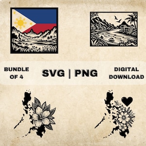Philippines Flag SVG Bundle, Filipino Clipart, Philippines Map Landscape, Flower, Art Theme Vector, PNG Files For Laser Engraving & Craft