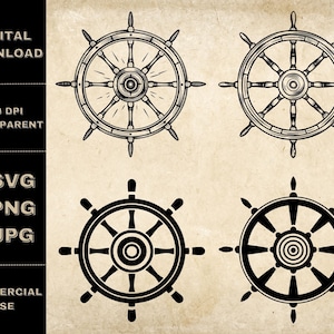 Ship Wheel SVG Bundle, PNG, Wheel Clipart, Hand Drawn Ship Wheel Vector Illustration, SVG Files For Laser Engraving