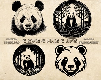 Panda SVG Bundle, PNG, Panda Bear Clipart, Hand Drawn Pandas Vector ...