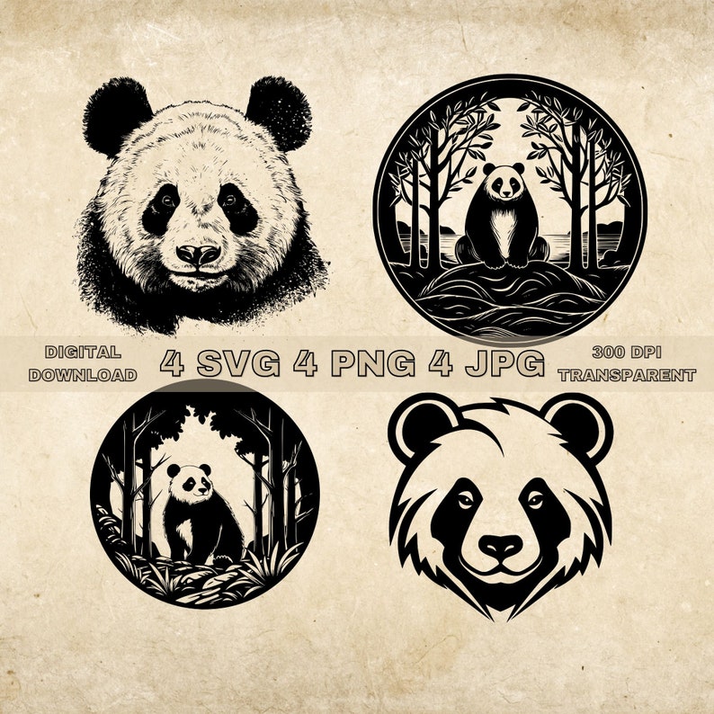 Panda SVG Bundle PNG Panda Bear Clipart Hand Drawn Pandas - Etsy