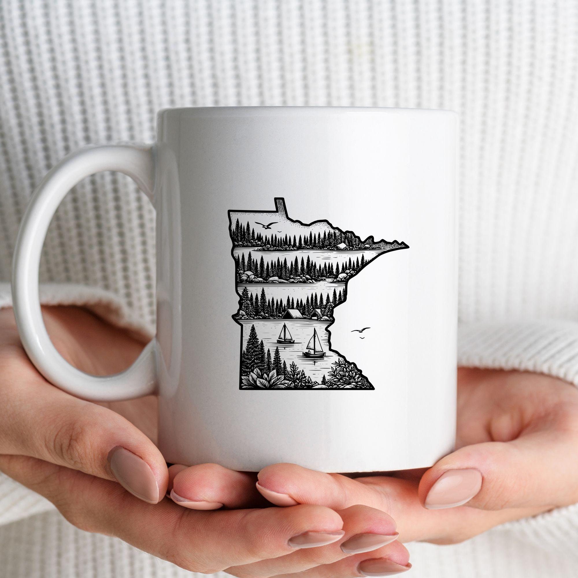 Minnesota SVG Bundle, MN State Clipart, Hand Drawn Lakes Pine Trees ...