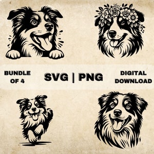 Australian Shepherd SVG Bundle, Cute Dog Clipart, Hand Drawn Dog Theme Vector Illustration, SVG Files For Laser Engraving & Craft