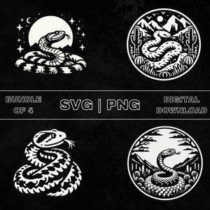 Rattlesnake SVG Bundle, Rattle Snake Clipart, Hand Drawn Reptile Theme Vector Illustration, PNG Files For Laser Engraving & Craft
