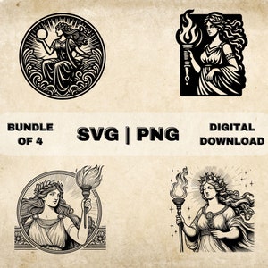 Hestia SVG Bundle, Goddess Clipart, Hand Drawn Greek Mythology Theme Vector Illustration, PNG Files For Laser Engraving & Craft