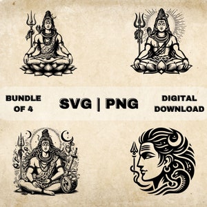 Lord Shiva SVG Bundle, Hindu God Clipart, Hand Drawn Indian Art Spiritual Theme Vector Illustration, PNG Files For Laser Engraving & Craft