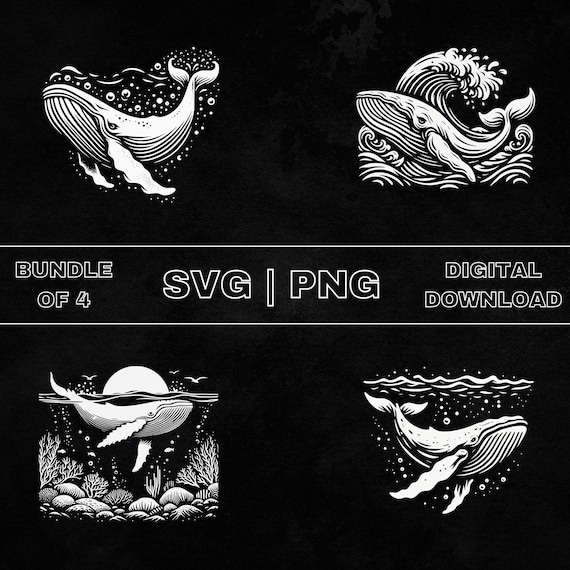 クジラの SVG バンドル、クジラの波のクリップアート、手描きの海の