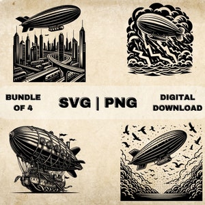 Steampunk Luftschiff SVG Bundle, PNG, futuristische Clipart, Handgezeichnete Luftschiff Themed Vektor-Illustration, SVG-Dateien für die Lasergravur & das Basteln