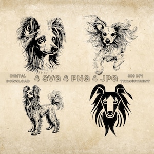 Chinese Crested Dog SVG Bundle, PNG, Cute Dogs Clipart, Hand Drawn Dog Vector Illustration, SVG Files For Laser Engraving