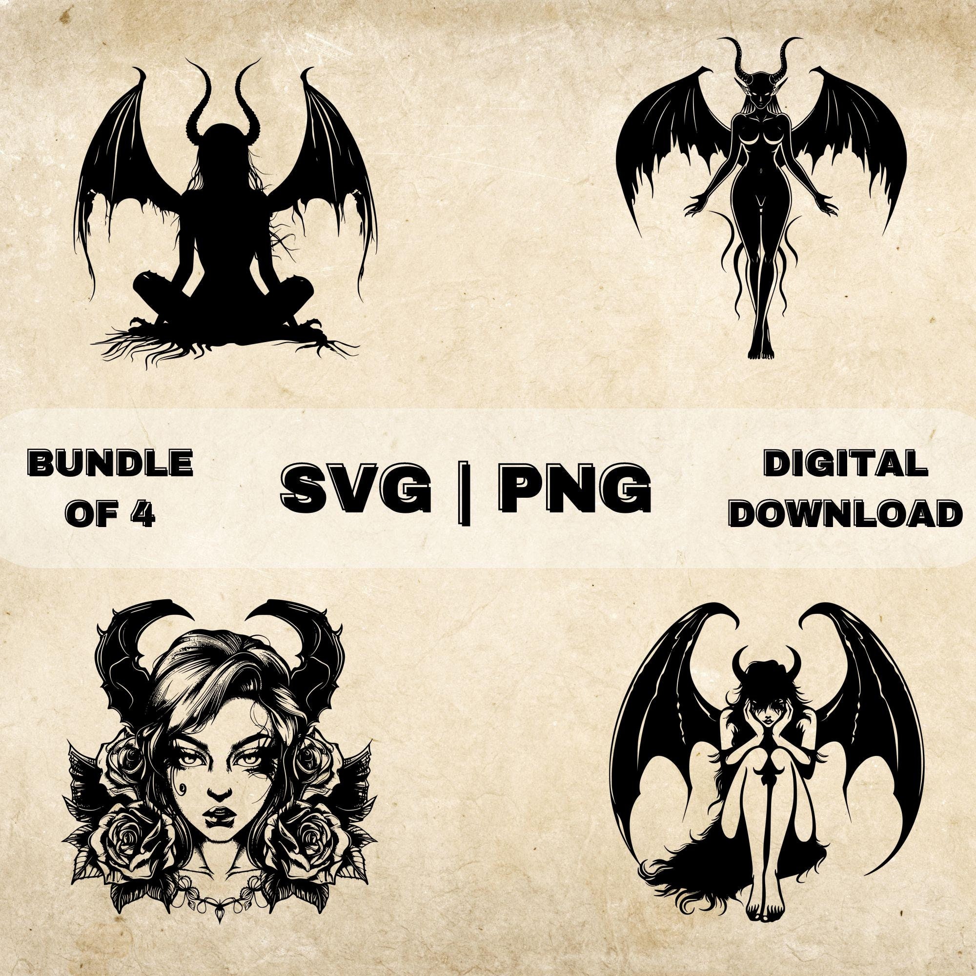 Succubus SVG Bundle, Demon Clipart, Hand Drawn Gothic Dark