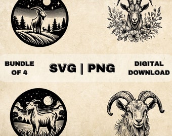 Ziegen-SVG-Bundle, Ziegen-Clipart, handgezeichnete Bauernhof-Tier-Thema-Vektorillustration, PNG-Dateien für Lasergravur und Bastelarbeiten