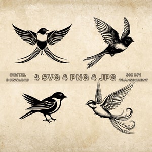 Hirondelle SVG Bundle, PNG, Hirondelle Clipart, Illustration vectorielle d'hirondelles dessinés à la main, fichiers SVG pour la gravure au laser