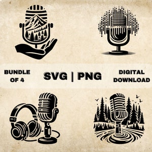 Microphone SVG Bundle, Microphone Clipart, Hand Drawn Music Theme Vector Illustration, SVG Files For Laser Engraving & Craft