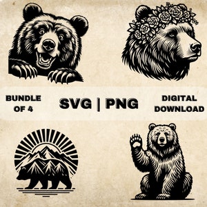 Grizzly Bear SVG Bundle, Bear Clipart, Hand Drawn Grizzly Theme Vector ...