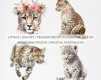 Leopard Clipart, Leopard PNG Files For Sublimation, Wild Animals Clip Art, Nursery Animal Prints, Printable Wall Art, Commercial Use