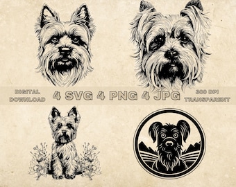 Yorkshire Terrier SVG Bundle, PNG, Dogs Clipart, Hand Drawn Dog Vector Illustration, SVG Files For Laser Engraving