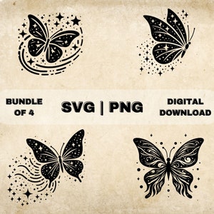 Magische vlinder SVG bundel, fantasie clipart, hand getrokken vlinders thema vectorillustratie, SVG-bestanden voor lasergravure & ambacht