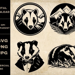 Badger SVG Bundle, PNG, Badger Clipart, Hand Drawn Badger Vector Illustration, SVG Files For Laser Engraving