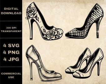 High Heels SVG Bundle, PNG, Frauen Schuhe Clipart, handgezeichnete Stiletto Vektor Illustration, SVG-Dateien für die Lasergravur