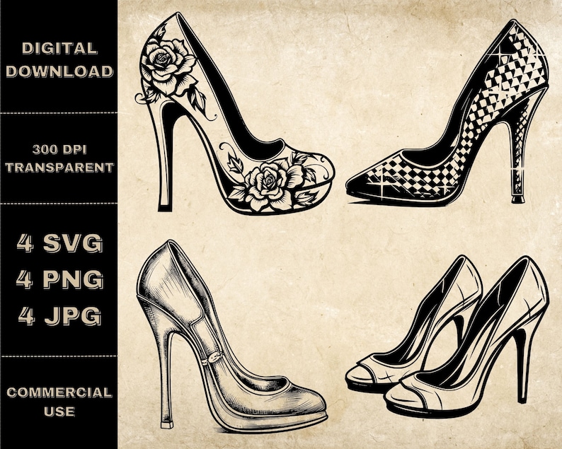 High Heels SVG Bundle PNG Women Shoes Clipart Hand Drawn - Etsy