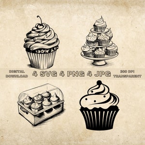 Cupcake SVG Bundle, PNG, Candies Clipart, Hand Drawn Candy Vector Illustration, SVG Files For Laser Engraving