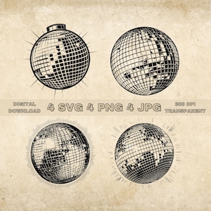 Pacote SVG de bola de discoteca, PNG, clipart de bola de discoteca, ilustração vetorial de bolas de discoteca desenhadas à mão, arquivos SVG para gravação a laser