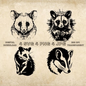Possum SVG Bundle, PNG, Possum Clipart, Illustration vectorielle de possums dessinés à la main, fichiers SVG pour la gravure au laser