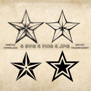Star SVG Bundle, PNG, Star Clipart, Hand Drawn Stars Vector Illustration, SVG Files For Laser Engraving