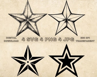 Star SVG Bundle, PNG, Star Clipart, Hand Drawn Stars Vector Illustration, SVG Files For Laser Engraving