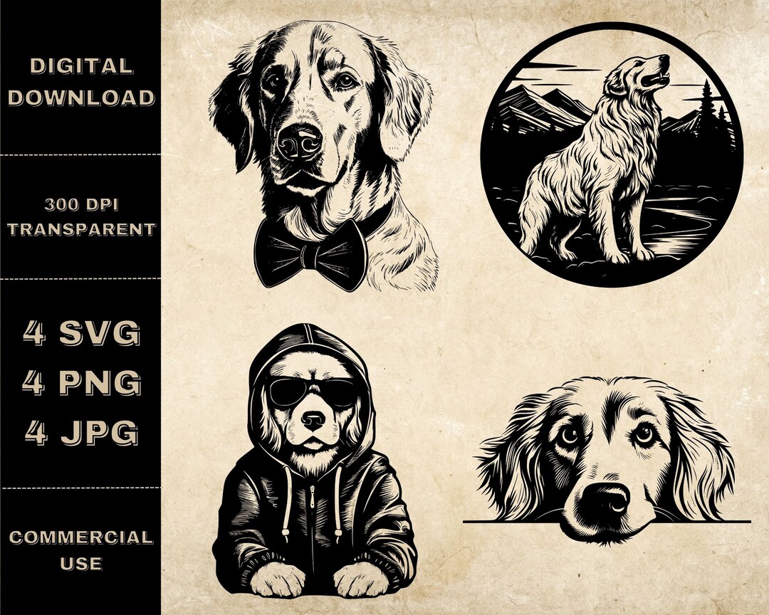 Golden Retriever SVG Bundle, PNG, Cute Dogs Clipart, Hand Drawn Peeking ...