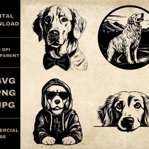 Golden Retriever SVG Bundle, PNG, Cute Dogs Clipart, Hand Drawn Peeking Dog Vector Illustration, SVG Files For Laser Engraving