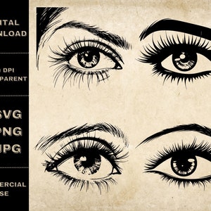 Eyelashes SVG Bundle, PNG, Eye Lash Clipart, Hand Drawn Eye Lashes Vector Illustration, SVG Files For Laser Engraving