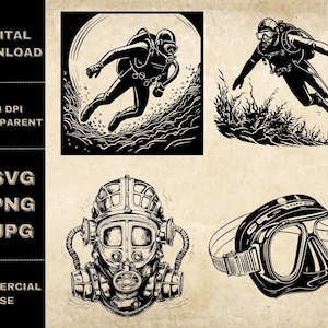 Tauchen SVG Bundle, PNG, Taucher Clipart, handgezeichnete Taucher Helm Vektor Illustration, SVG-Dateien für die Lasergravur