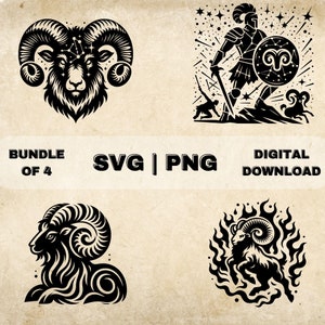 Ram SVG bundel, sterrenbeeld clipart, hand getrokken astrologie thema vectorillustratie, SVG-bestanden voor lasergravure & ambacht