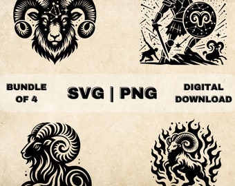 Aries SVG Bundle, Zodiac Sign Clipart, Hand Drawn Astrology Themed Vector Illustration, SVG Files For Laser Engraving & Craft