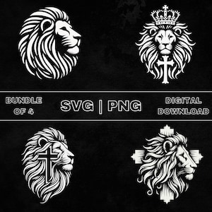 ユダのライオン SVG バンドル、ライオンの十字架のクリップアート、手描きのキリスト教テーマのベクターイラスト、レーザー彫刻と工芸用の SVG ファイル