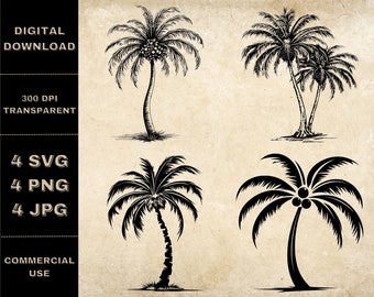 Palmträd SVG-paket, PNG, palmträd Clipart, handritad palmträdvektorillustration, SVG-filer för lasergravering