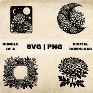 Chrysanthemum SVG Bundle, Chrysanthemums Flowers Clipart, Hand Drawn Floral Theme Vector Illustration, SVG Files For Laser Engraving & Craft