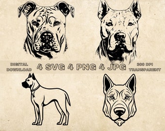 Dogo Argentino SVG Bundle, PNG, Dogo Argentino Clipart, Hand Drawn Dog Vector Illustration, SVG Files For Laser Engraving
