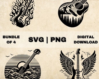 Guitar SVG Bundle, Creative Guitar Clipart, Hand Drawn Music Theme Vector Illustration, SVG Files For Laser Engraving & Craft