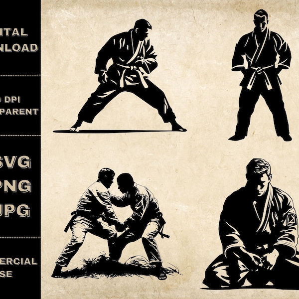 Jiu Jitsu SVG Bundle, PNG, Martial Arts Clipart, Hand Drawn Jiu Jitsu Vector Illustration, SVG Files For Laser Engraving