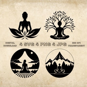 Yoga Svg Bundle, PNG, Meditation And Mindfulness Clipart, Hand Drawn Yoga Vector Illustration, SVG Files For Laser Engraving