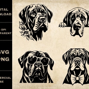Mastiff SVG Bundle, PNG, Cute Dog Clipart, Hand Drawn Dogs Vector Illustration, SVG Files For Laser Engraving