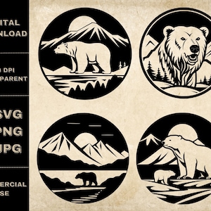 Polar Bear SVG Bundle, PNG, Polar Bear Clipart, Hand Drawn Polar Bear Vector Illustration, SVG Files For Laser Engraving