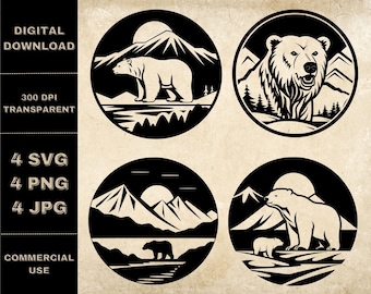Polar Bear SVG Bundle, PNG, Polar Bear Clipart, Hand Drawn Polar Bear Vector Illustration, SVG Files For Laser Engraving