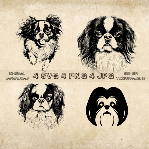 Japanese Chin SVG Bundle, PNG, Dogs Clipart, Hand Drawn Dog Vector