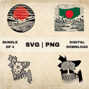 Bangladesh Flag SVG Bundle, Bangladesh Clipart, Bangladeshi Bengali Map Art Theme Veector, Bengal PNG Files For Laser Engraving & Craft