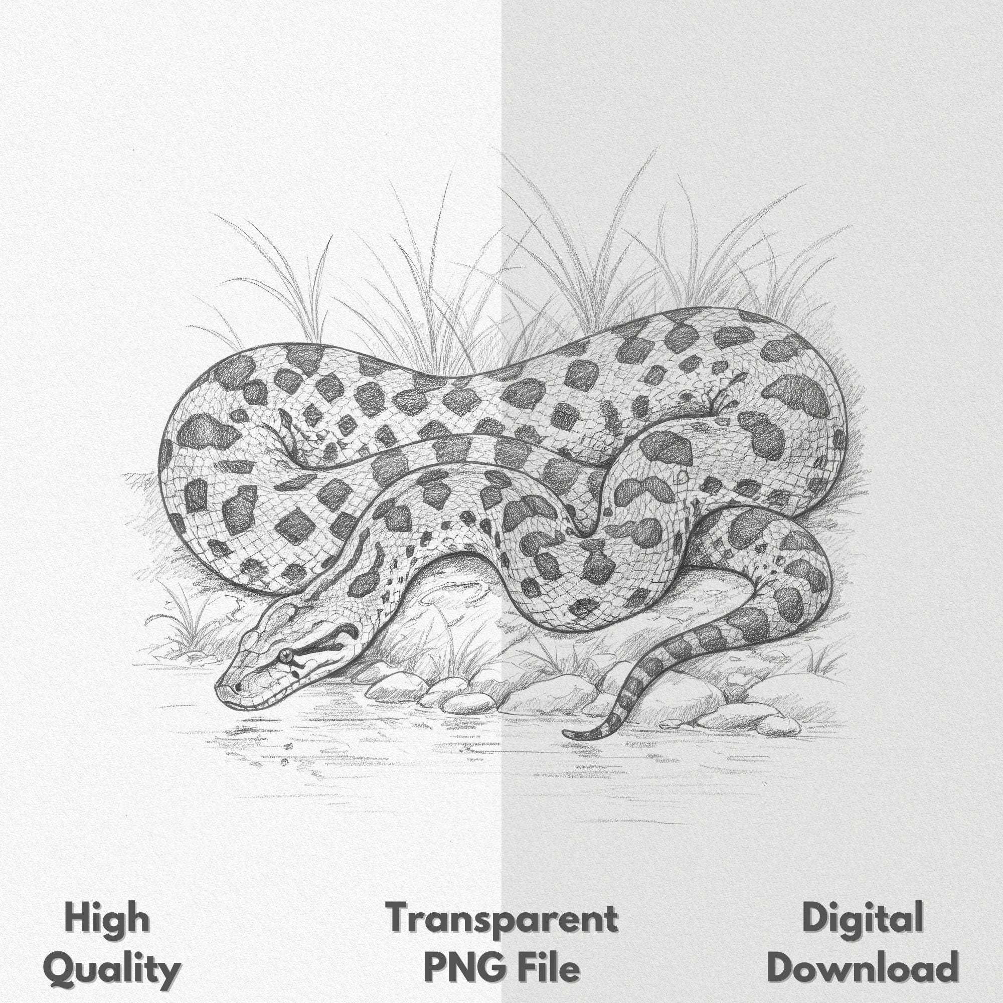 Anaconda PNG Sketch Art for T Shirt Design and Crafting Digital